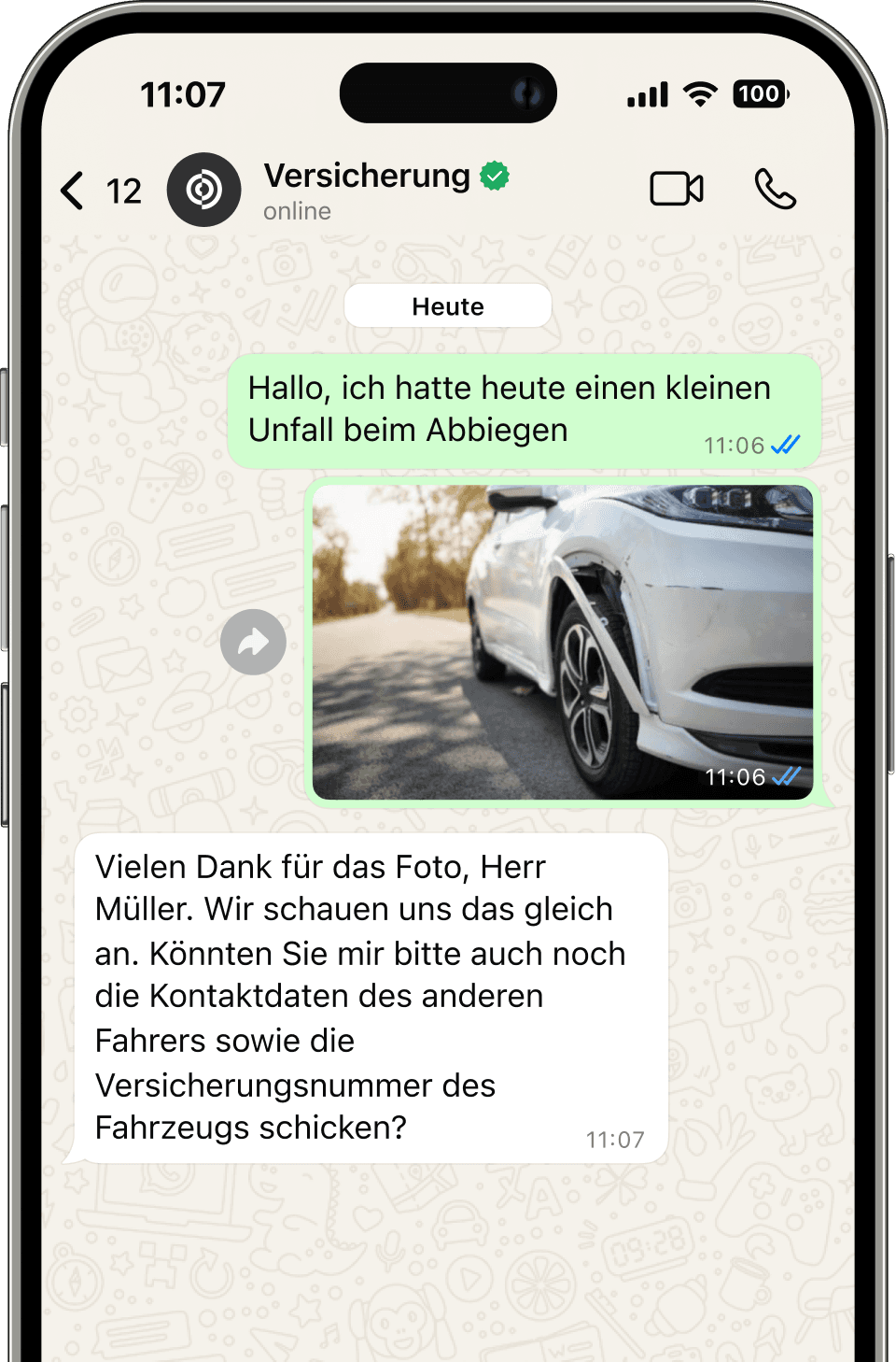 Schnelle Schadensregulierung auf WhatsApp